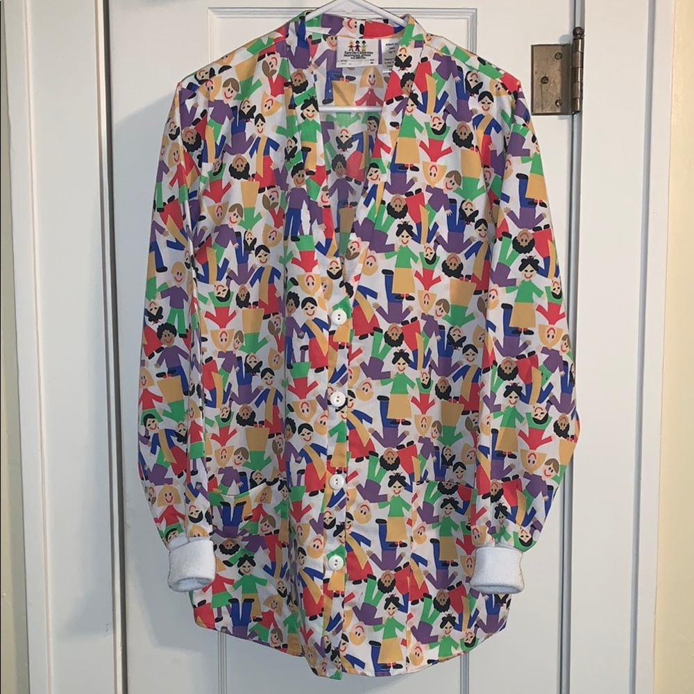 Scrub Jacket for Nurses, MD’s, Dental: Colorful & Happy Design, Pockets, Cuffs
